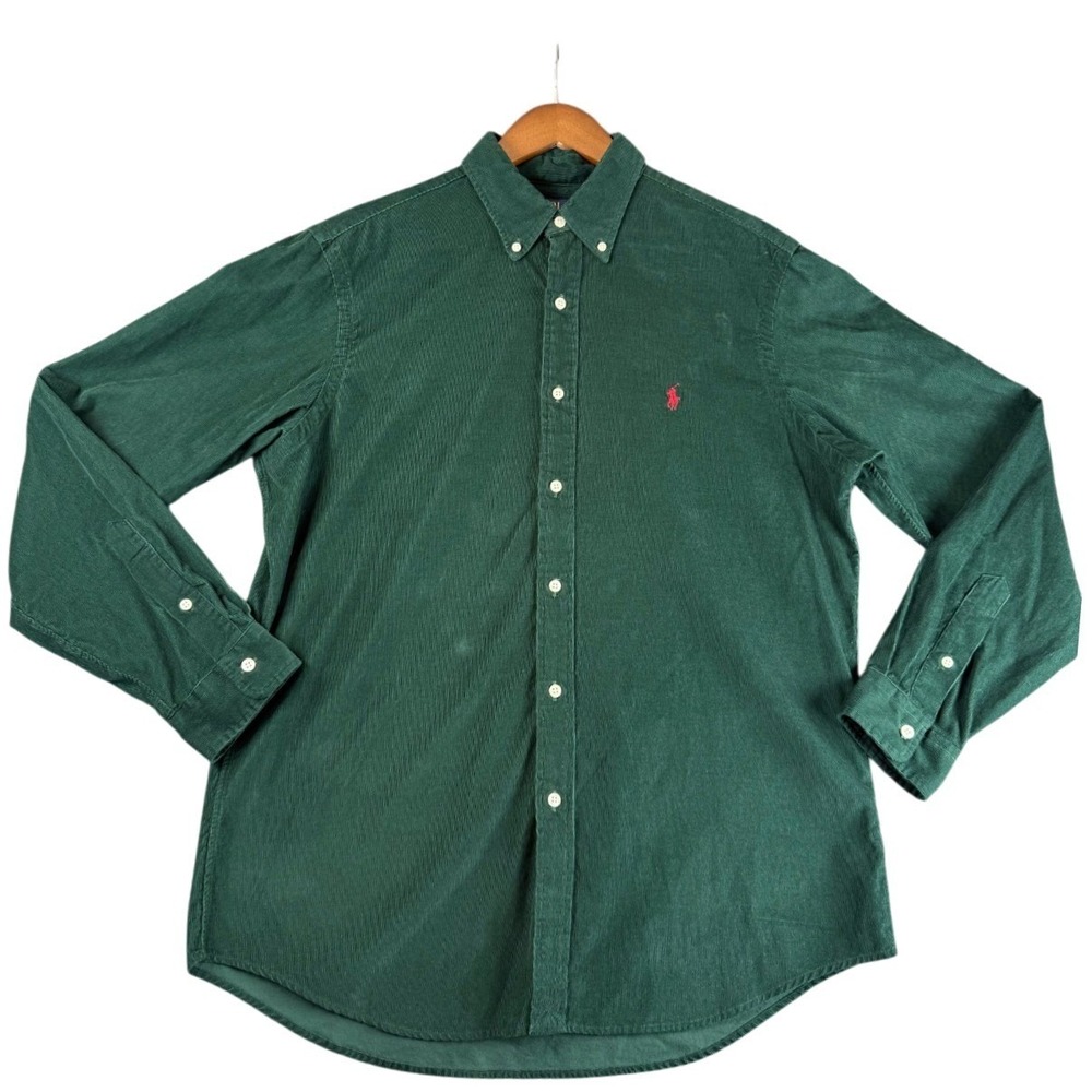 Ralph Lauren Classic Fit Corduroy Shirt Mens Large Green Button Down Long Sleeve